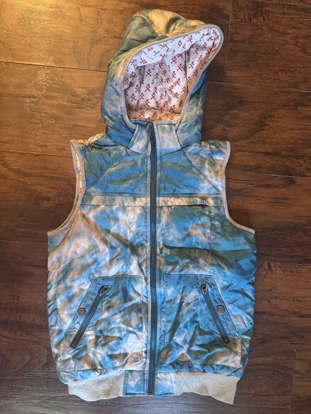 Kids Hooded Puffer Vest - cloud Print